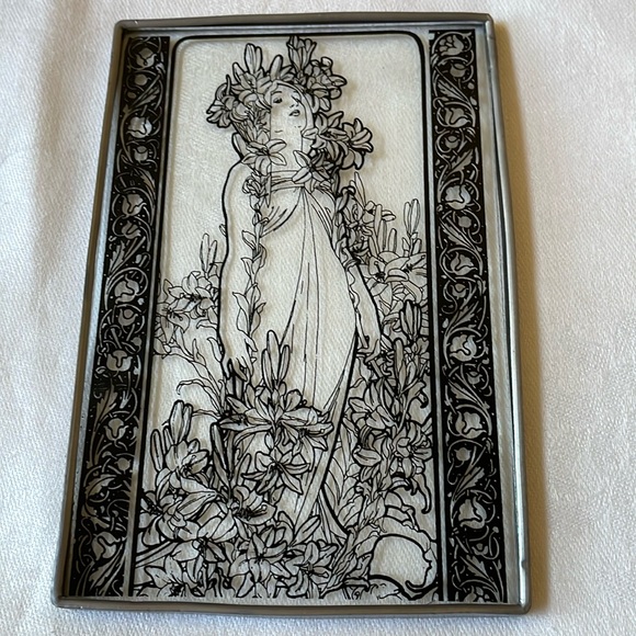 Art Nouveau style glass display part panel 6” x 4” Women bathing - Picture 1 of 7
